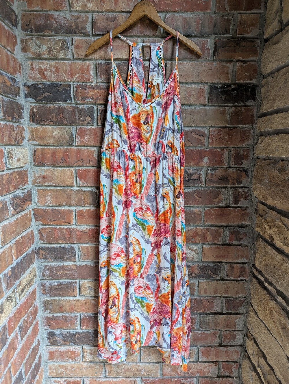 World Market Parrot Strappy Keyhole Dress Sz L/XL